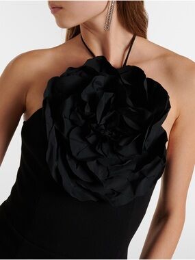 Rebecca Vallance Black Strapless Dress with Oversized Floral Applique